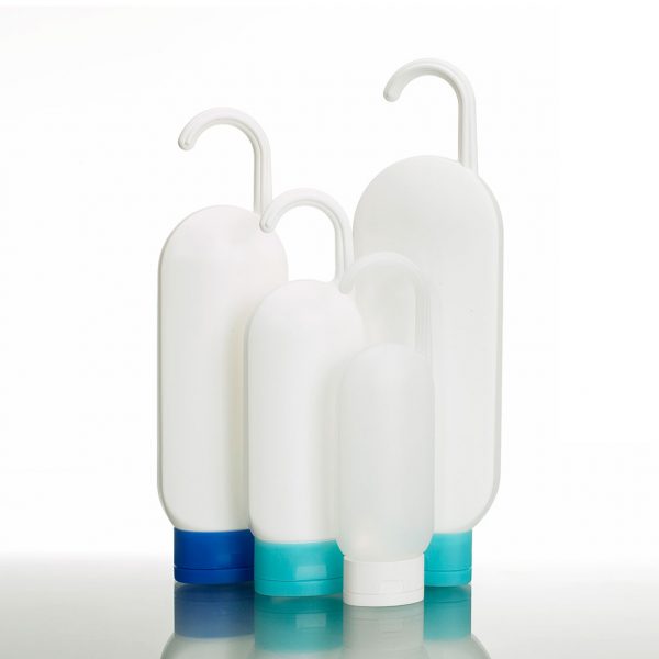 Gemini plastic tottles bottles with hook for use in shower or outdoors