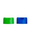green and blue rectangular plastic caps